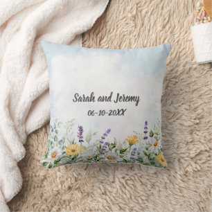 Boho Wildflower Watercolor Personalise Wedding Cushion