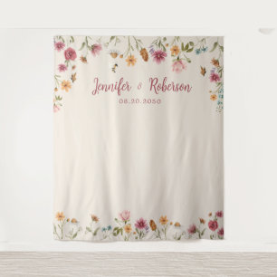 Boho Wildflower Wedding Backdrops Tapestry