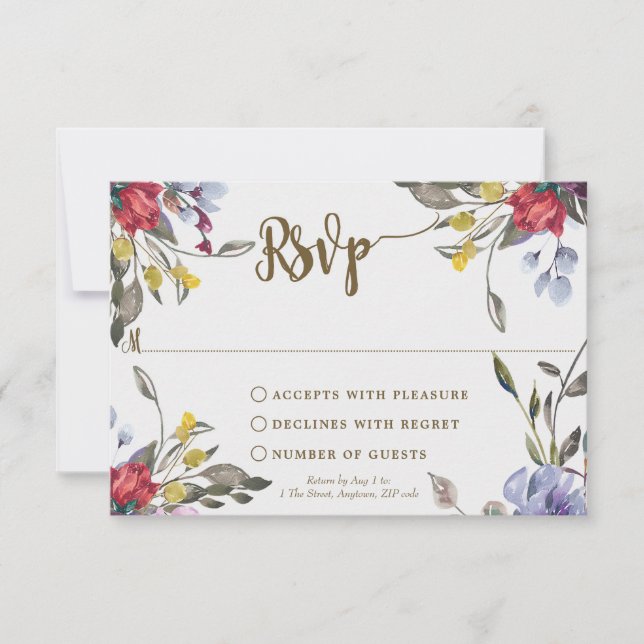 boho wildflower wedding bridal shower rsvp card (Front)