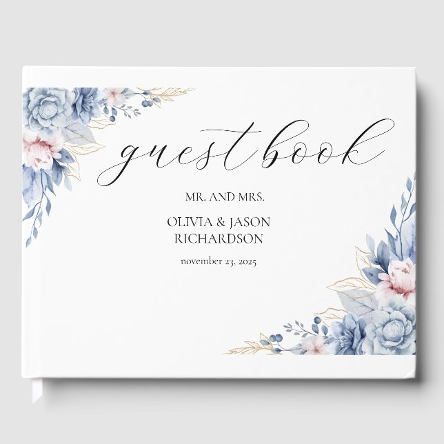  Boho Wildflower Wedding  Elegant Script  Guest Book (Front)