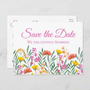 Boho Wildflower Wedding Floral Save The Date Postcard