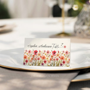 Boho Wildflower Wedding Folded Place Cards