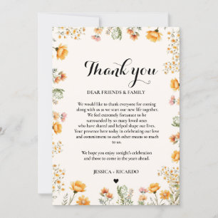 Boho Wildflower wedding guess table thank you card