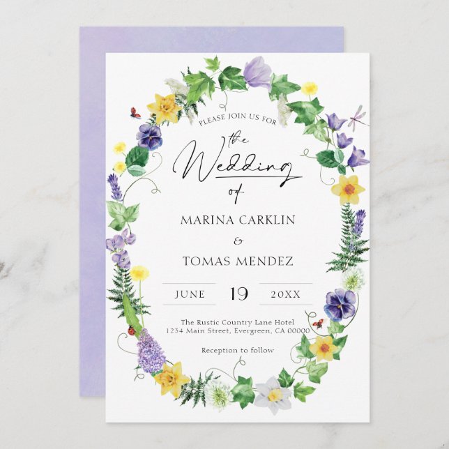 Boho Wildflower Wedding Invitation (Front/Back)