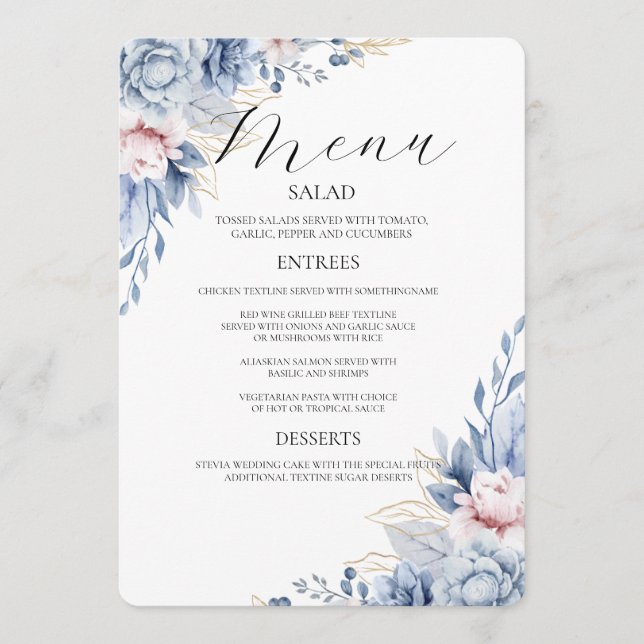  Boho Wildflower Wedding Menu Invitation (Front)