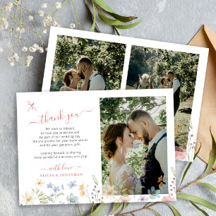 Boho wildflower wedding photo  thank you card