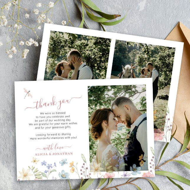 Boho wildflower wedding photo  thank you card (Creator Uploaded)