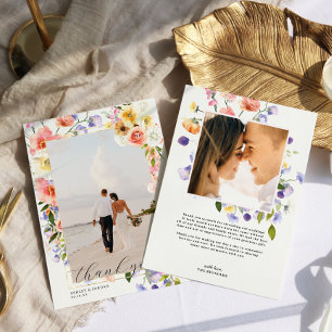 Boho Wildflower Wedding Photo Thank You Card