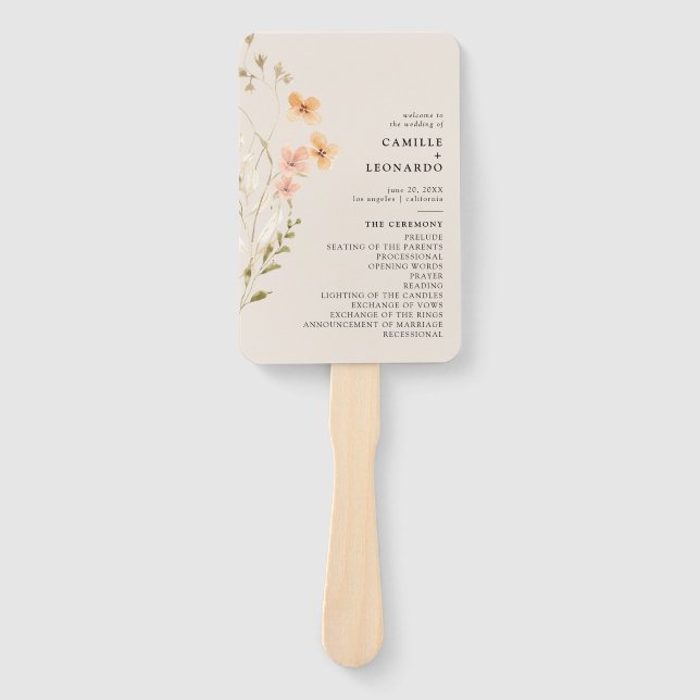 Boho Wildflower Wedding Program Hand Fan (Front)