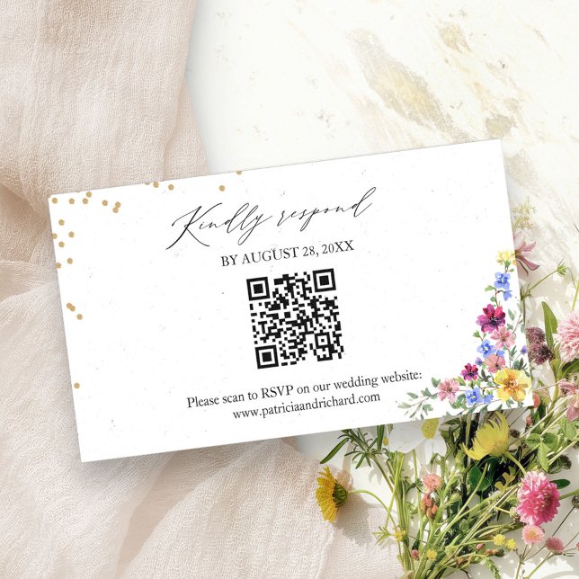  Boho Wildflower Wedding QR Online RSVP Card (Creator Uploaded)