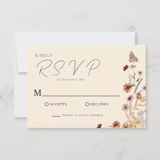 Boho Wildflower Wedding RSVP Card (Front)
