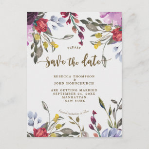 boho wildflower wedding save the date postcard