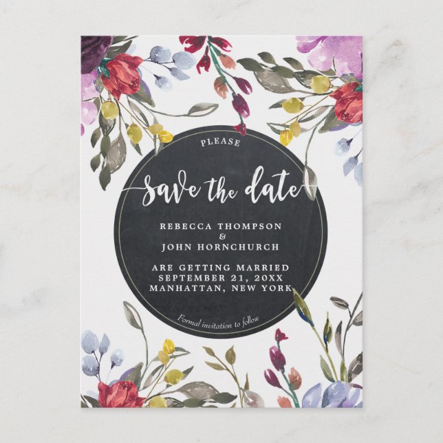 boho wildflower wedding save the date postcard (Front)