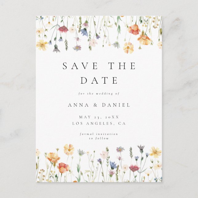 Boho Wildflower Wedding Save the Date Postcard (Front)