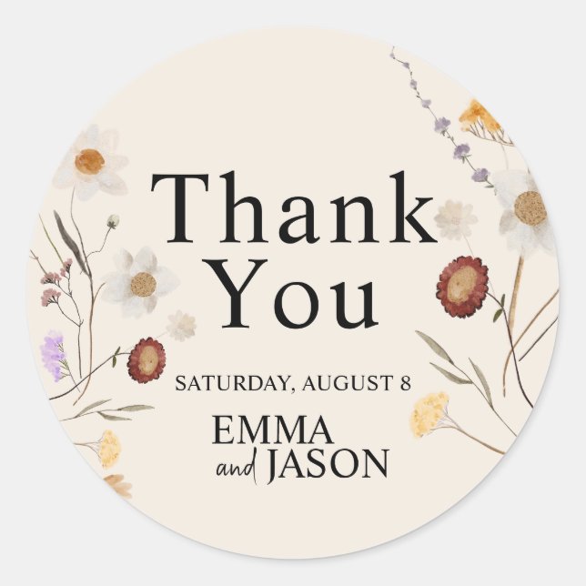 Boho Wildflower Wedding Sticker (Front)