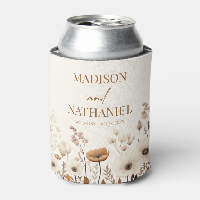 Boho Wildflower Wild Flower Floral Garden Wedding Can Cooler (Can Front)