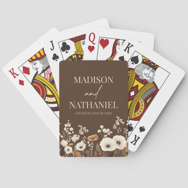 Boho Wildflower Wild Flower Floral Garden Wedding Playing Cards (Back)