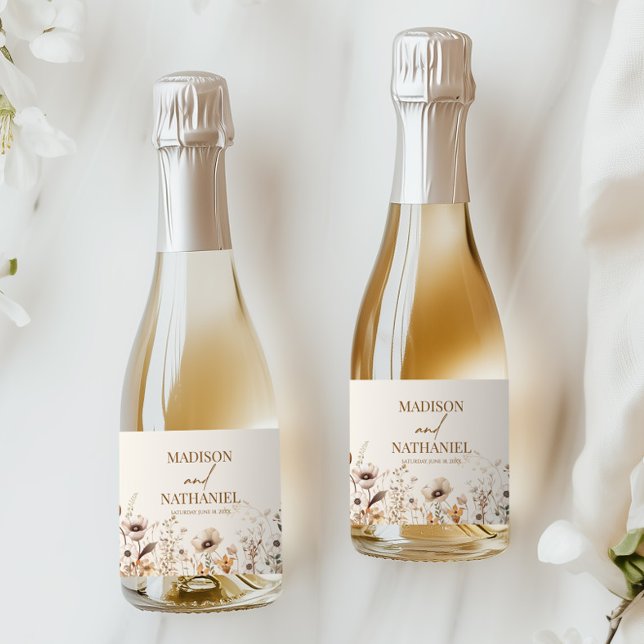 Boho Wildflower Wild Flower Floral Garden Wedding Sparkling Wine Label (Creator Uploaded)