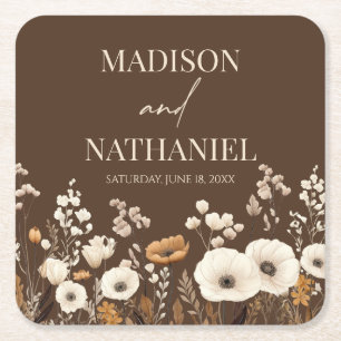 Boho Wildflower Wild Flower Floral Garden Wedding Square Paper Coaster