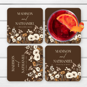 Boho Wildflower Wild Flower Floral Garden Wedding Square Paper Coaster