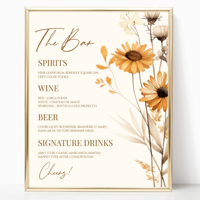 Boho Wildflower Wild Flower Wedding Bar Sign (Creator Uploaded)