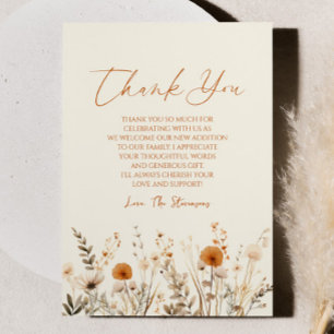 Boho Wildflower Wild Flowers Floral Baby Shower Thank You Card