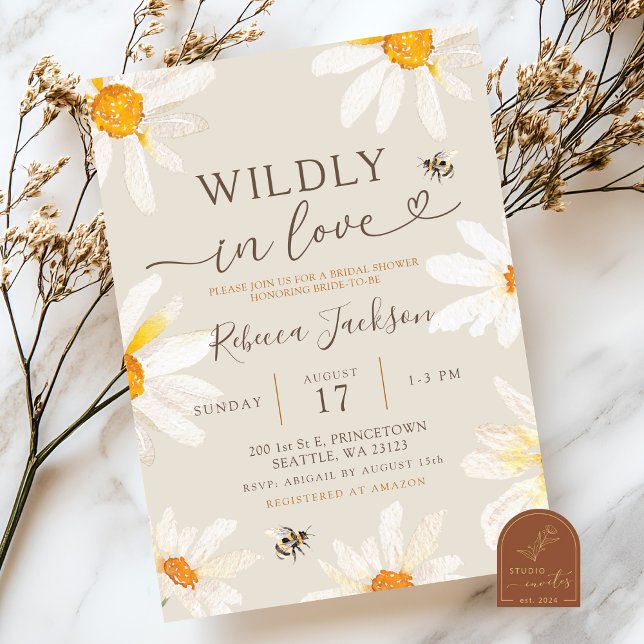 Boho Wildflower Wildly in Love Bridal Shower Invitation (Creator Uploaded)