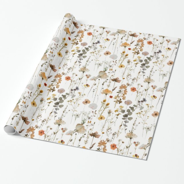 Boho Wildflower Wrapping Paper (Unrolled)