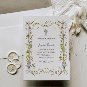 Boho Wildflowers and Butterflies Confirmation Invitation