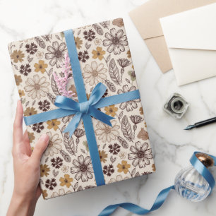 Boho Wildflowers and Feathers in Earth Tones Wrapping Paper