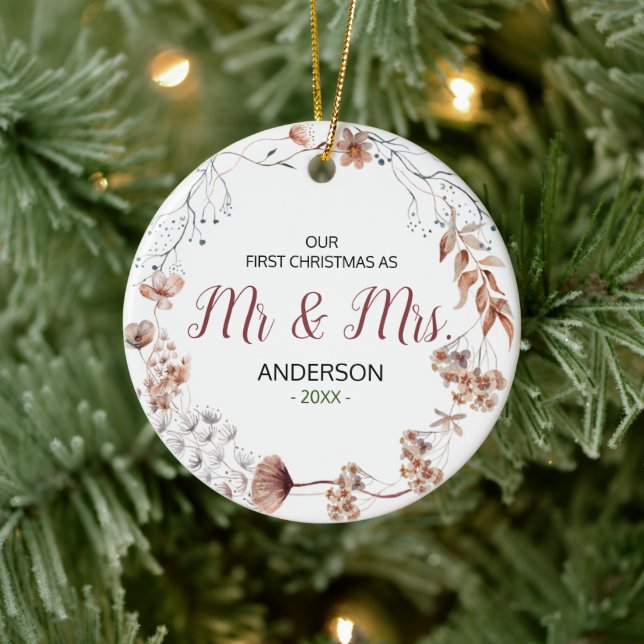 Boho Wildflowers as Mr and Mrs Ceramic Ornament (Tree)