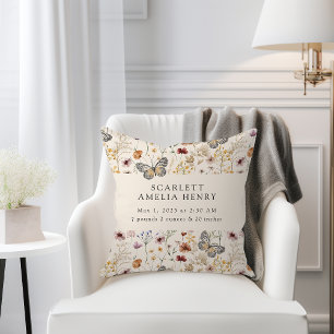 Boho Wildflowers Baby Birth Stats Cushion