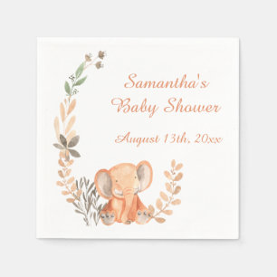 Boho Wildflowers Baby Elephant Baby Shower Napkin