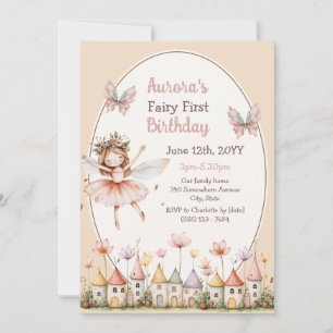 Boho Wildflowers baby girl Fairy First birthday Invitation