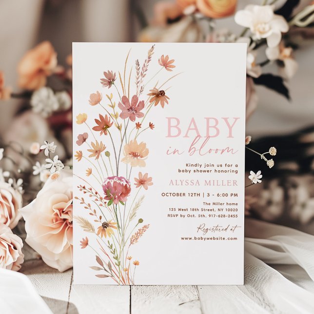Boho Wildflowers Baby in Bloom Baby Shower Invitation (Creator Uploaded)