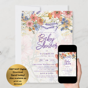 Boho Wildflowers Baby Shower Garden Party Invitation