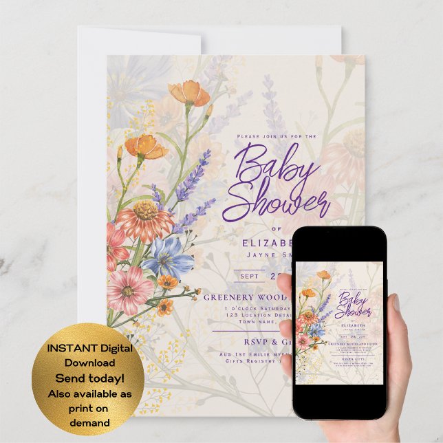 Boho Wildflowers Baby Shower Garden Party  Invitation (Creator Uploaded)