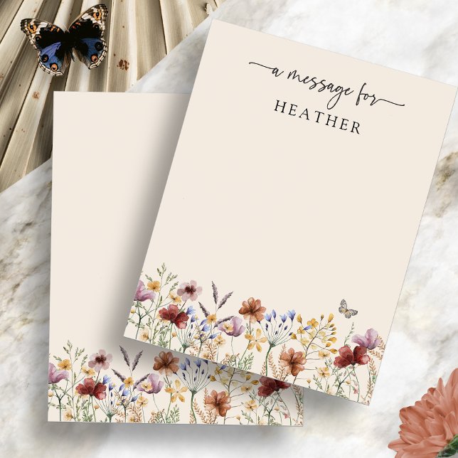 Boho Wildflowers Baby Shower Message Card (Watercolor Boho Wildflowers Baby Shower Message Card with Butterfly by Painted Paperie
)