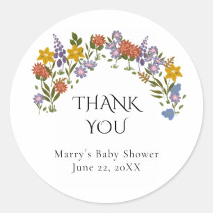 Boho Wildflowers Baby Shower Thank You Classic Round Sticker