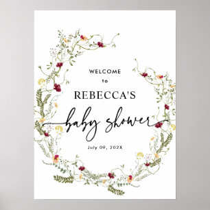 Boho Wildflowers Baby Shower Welcome Sign Poster