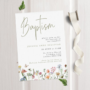 Boho Wildflowers Baptism Invitation