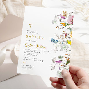 Boho Wildflowers Baptism Invitation