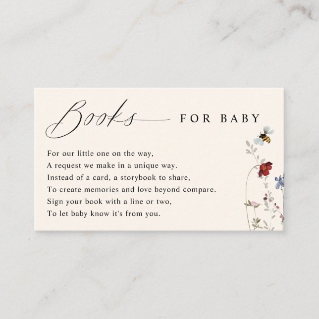 Boho Wildflowers Bees Baby Shower Book Request Enclosure Card (Front)