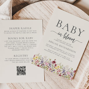 Boho Wildflowers Beige QR Code Baby Shower Invitation