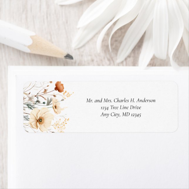Boho Wildflowers Beige Terracotta Wedding Return  Address Label (Insitu)
