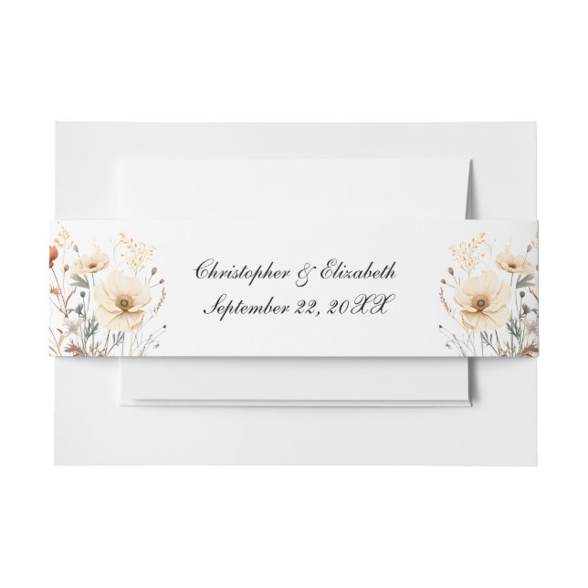 Boho Wildflowers Beige Yellow Neutral Wedding Invitation Belly Band (Front Example)