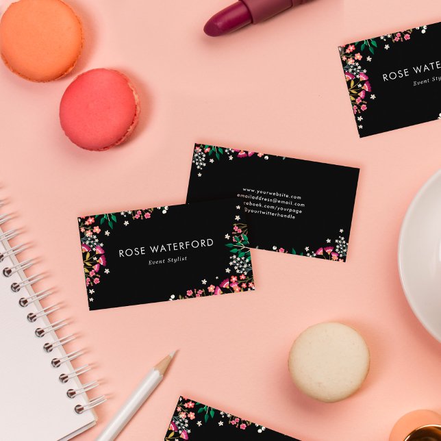 Boho Wildflowers - Black Business Card (Creator Uploaded)