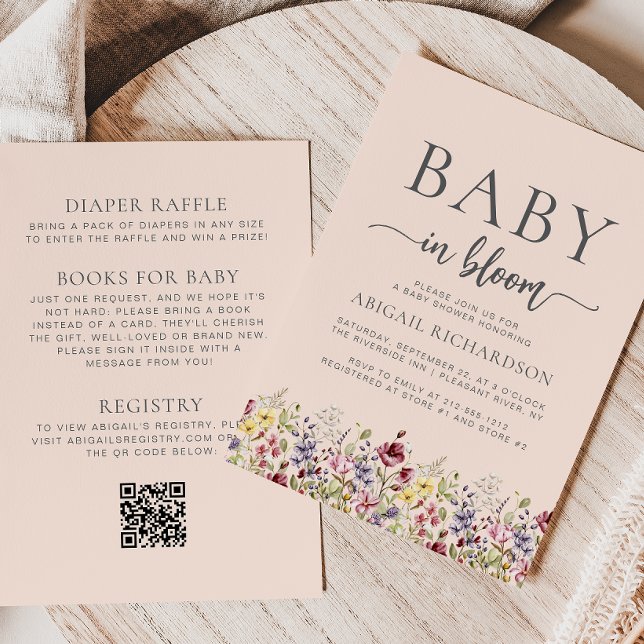 Boho Wildflowers Blush QR Code Baby Shower Invitation (Creator Uploaded)