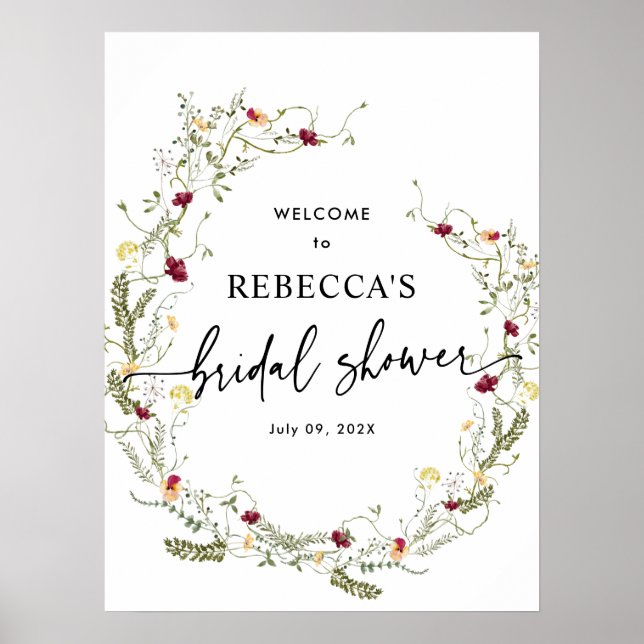 Boho Wildflowers Bridal Shower Welcome Poster (Front)
