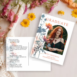 Boho Wildflowers Bunch Photo Modern Arch Graduate Postcard